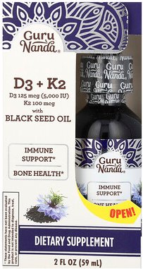 GuruNanda, D3 + K2, Black Seed Oil, Schwarzkümmelöl, 59 ml (2 fl. oz.)