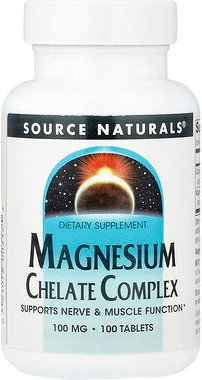 Source Naturals, Magnesium Chelate Complex, Magnesium-Chelat-Komplex, 100 mg, 100 Tabletten