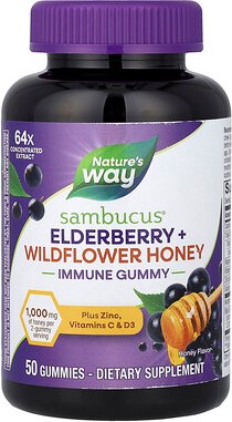 Nature's Way, Sambucus® Elderberry + Wildflower Honey Immune Gummy, Holunder und Wildblumenhonig-Immungummi, Honig, 50 F...