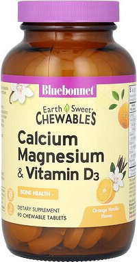 Bluebonnet Nutrition, EarthSweet Kautabletten, Calcium, Magnesium und Vitamin D3, Orange-Vanille, 90 Kautabletten