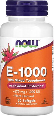 NOW Foods, E-1000 mit gemischten Tocopherolen, 670 mg (1.000 IU), 50 Weichkapseln