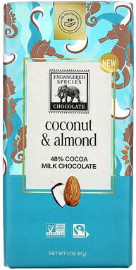 Thumbnail - Endangered Species Chocolate, Milchschokoladeriegel, Kokosnuss und Mandel, 48% Kakao, 85 g (3 oz.)