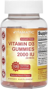 Vitamatic, Vitamin-D3-Fruchtgummis, natürlicher Pfirsichgeschmack, 2.000 IU (50 mcg), 120 Fruchtgummis