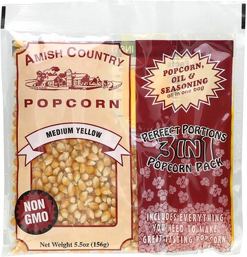 Amish Country Popcorn, Perfect Portions 3 in 1 Popcorn Pack, Medium Yellow, 156 g (5,5 oz.)
