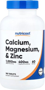 Nutricost, Calcium, Magnesium & Zinc, Calcium, Magnesium und Zink, 180 Tabletten