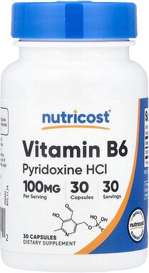 Nutricost, Vitamin B6, 100 mg, 30 Kapseln