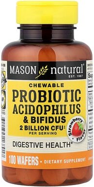 Mason Natural, Probiotisches Kautabletten Acidophilus und Bifidus, Erdbeere, 2 Milliarden KBE, 100 Oblaten