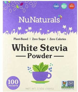 NuNaturals, NuStevia, weißes Stevia-Pulver, 100 Pakete, 3,5 oz (100 g)