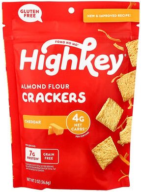 HighKey, Almond Flour Crackers, Cheddar, Cracker aus Mandelmehl mit Cheddar, 56,6 g (2 oz.)