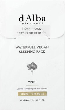 d'Alba, Waterful Vegan Sleeping Pack, vegane Schlafpackung, 12 Päckchen, je 4 ml (0,13 fl. oz.).