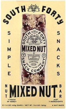 South Forty Snack Company, Nut Bar, Nussmischung + ein Hauch von Honig, 4 Riegel, je 40 g (1,4 oz.).