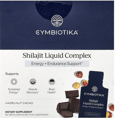 Thumbnail - Cymbiotika, Shilajit Liquid Complex, Flüssiger Shilajit-Komplex, Haselnuss-Kakao, 26 Flüssigkeitspäckchen, je 10 ml (0,3...