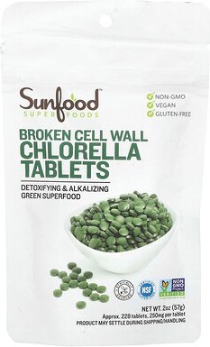 Sunfood, Broken Cell Wall Chlorella Tablets, Chlorellatabletten mit aufgebrochener Zellwand, 250 mg, ca. 228 Tabletten, ...