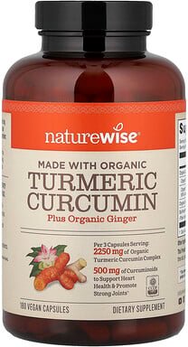 NatureWise, Organic Turmeric Curcumin, Bio-Kurkuma-Curcumin, 180 vegane Kapseln