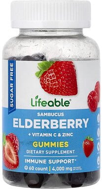 Lifeable, Sambucus Elderberry Gummies, Holunder-Fruchtgummis, Beere, 60 Fruchtgummis