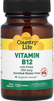 Country Life, Vitamin B12 with Folate, Kirsche, 100 Lutschtabletten