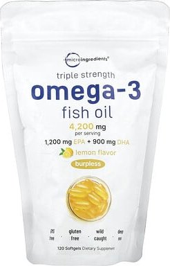 Thumbnail - Micro Ingredients, Omega-3 Fish Oil, Triple Strength, Omega-3-Fischöl, dreifache Wirkstärke, Zitrone, 120 Weichkapseln (...