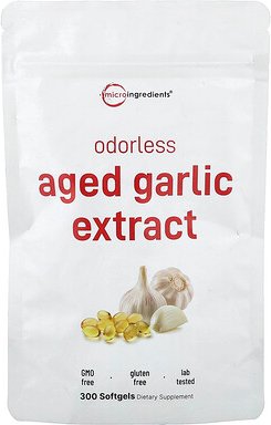 Micro Ingredients, Odorless Aged Garlic Extract, geruchloser gereifter Knoblauchextrakt, 300 Weichkapseln (250 mg pro We...