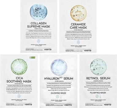 OOTD, Hydrating Serum Sheet Beauty Masks, feuchtigkeitsspendende Serum-Tuchmasken, 5 Tuchmasken, je 25 g (0,88 oz.).