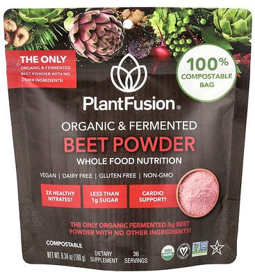 PlantFusion, Organic & Fermented Beet Powder, Bio- und fermentierte Rote-Bete-Pulver, 180 g (6,34 oz.)