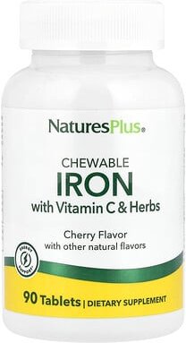 NaturesPlus, Chewable Iron with Vitamin C and Herbs, kaubares Eisen mit Vitamin C und Kräutern, Kirsche, 90 Tabletten