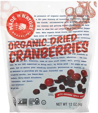Thumbnail - Made in Nature, Organic Dried Cranberries with Organic Apple Juice, getrocknete Bio-Cranberrys mit Bio-Apfelsaft, 340 g ...