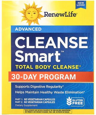 Renew Life, Cleanse Smart™ Total Body Cleanse, Ganzkörper-Reinigung, 2 Flaschen mit je 60 pflanzlichen Kapseln