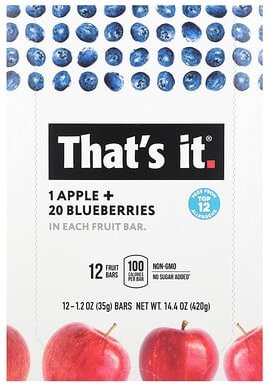 Thumbnail - That's It, Fruchtriegel, Apfel + Heidelbeeren, 12 Riegel, je 35 g (1,2 oz.)