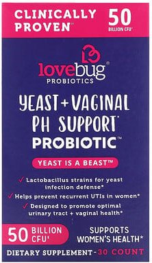 LoveBug Probiotics, Yeast + Vaginal PH Support Probiotic, Hefe + Probiotikum zur Unterstützung des vaginalen pH-Wertes, ...