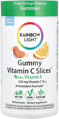 Rainbow Light, Gummy Vitamin C Slices™ Plus Vitamin E, Fruchtgummis mit Vitamin C und Vitamin E, würzige Orange, 90 Fruc...