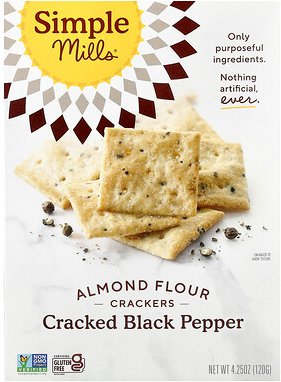 Simple Mills, Natürlich glutenfrei, Mandelmehl-Cracker, gestoßener schwarzer Pfeffer, 4,25 oz (120 g)