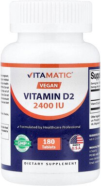 Vitamatic, Vegan Vitamin D2, veganes Vitamin D2, 2.400 IU, 180 Tabletten