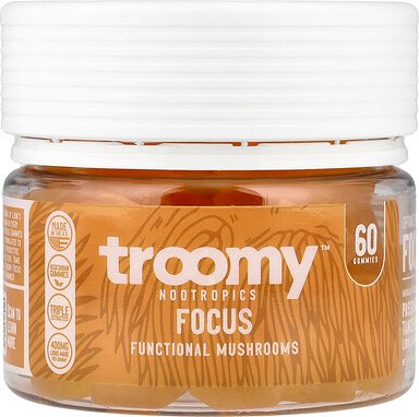 Troomy Nootropics, Focus, Functional Mushrooms Gummies, Passionfruit Tangerine, 60 Gummies