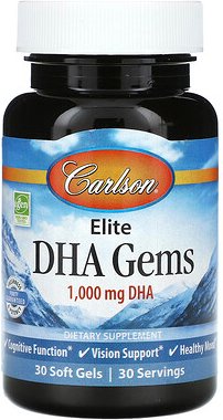 Carlson, Elite DHA Gems, 1.000 mg, 30 Weichkapseln