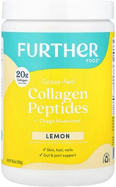Further Food, Collagen Peptides + Chaga Mushroom, Kollagenpeptide von grasgefütterten Kühen + Chaga-Pilz, Zitrone, 298 g...