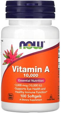 NOW Foods, Vitamin A, 3.000 mcg (10.000 IU), 100 Weichkapseln