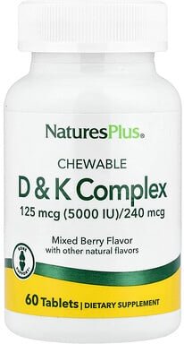 Thumbnail - NaturesPlus, Chewable D & K Complex, D- und K-Komplex, gemischte Beeren, 60 Tabletten