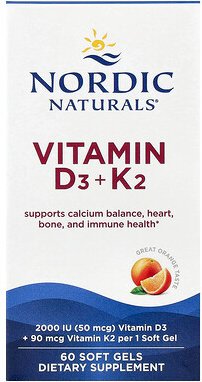 Nordic Naturals, Vitamin D3 + K2, Great Orange, 60 Soft Gels