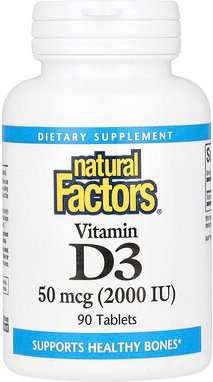 Natural Factors, Vitamin D3, 50 mcg (2.000 IU), 90 Tabletten