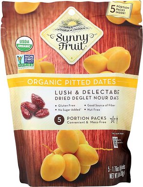 Sunny Fruit, Organic Pitted Dates, entsteinte Bio-Datteln, 5 Portionspackungen, je 50 g (1,76 oz.).