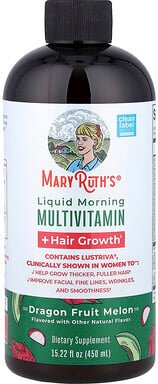 MaryRuth's, Liquid Morning Multivitamin + Hair Growth, Flüssiger Morgen Multivitamin + Haarwachstum, Drachenfruchtmelone...