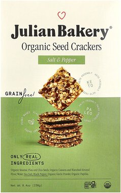 Julian Bakery, Organic Seed Crackers, Bio-Samen-Cracker, Salz und Pfeffer, 238 g (8,4 oz.)