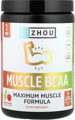 Zhou Nutrition, Muscle BCAA, Tropical Punch, Muskel-BCAA, „Tropical Punch“, 257 g (9,06 oz.)
