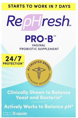 Rephresh, Pro-B, vaginales probiotisches Ergänzungsmittel, 5 Milliarden KBE, 30 Kapseln