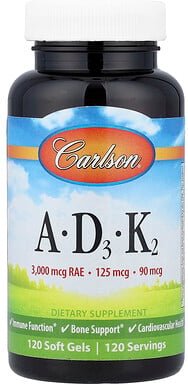 Thumbnail - Carlson, Vitamins A – D3 – K2, Vitamine A – D3 – K2, 120 Weichkapseln