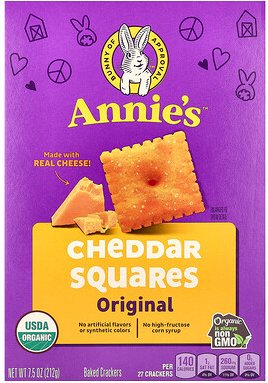 Annie's Homegrown, Organic Cheddar Squares, gebackene Snack-Cracker, 213 g (7,5 oz.)