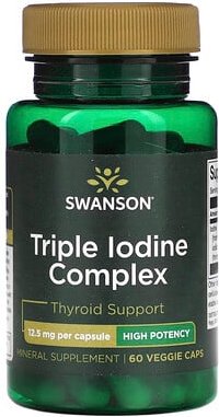 Thumbnail - Swanson, Dreifach-Jod-Komplex, hochwirksam, 12,5 mg, 60 pflanzliche Kapseln