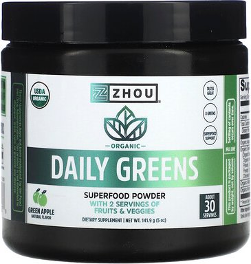 Zhou Nutrition, Organic Daily Greens, Grüner Apfel, 141,9 g (5 oz.)