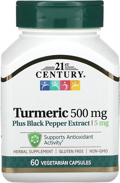 Thumbnail - 21st Century, Kurkuma plus Schwarzer-Pfeffer-Extrakt, 500 mg, 60 vegetarische Kapseln