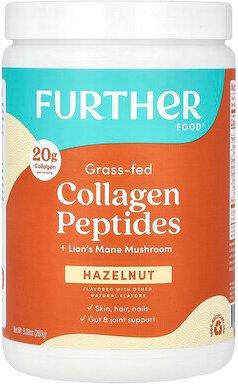 Further Food, Grass-Fed Collagen Peptides + Lion's Mane Mushroom, Kollagenpeptide von grasgefütterten Kühen und Löwenmäh...